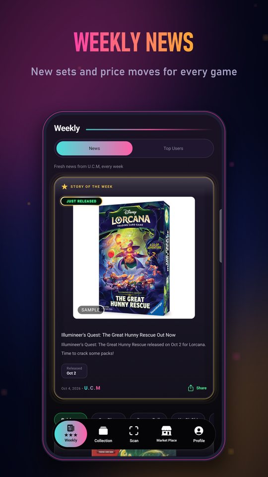 U.C.M weekly news showing a new Disney Lorcana release